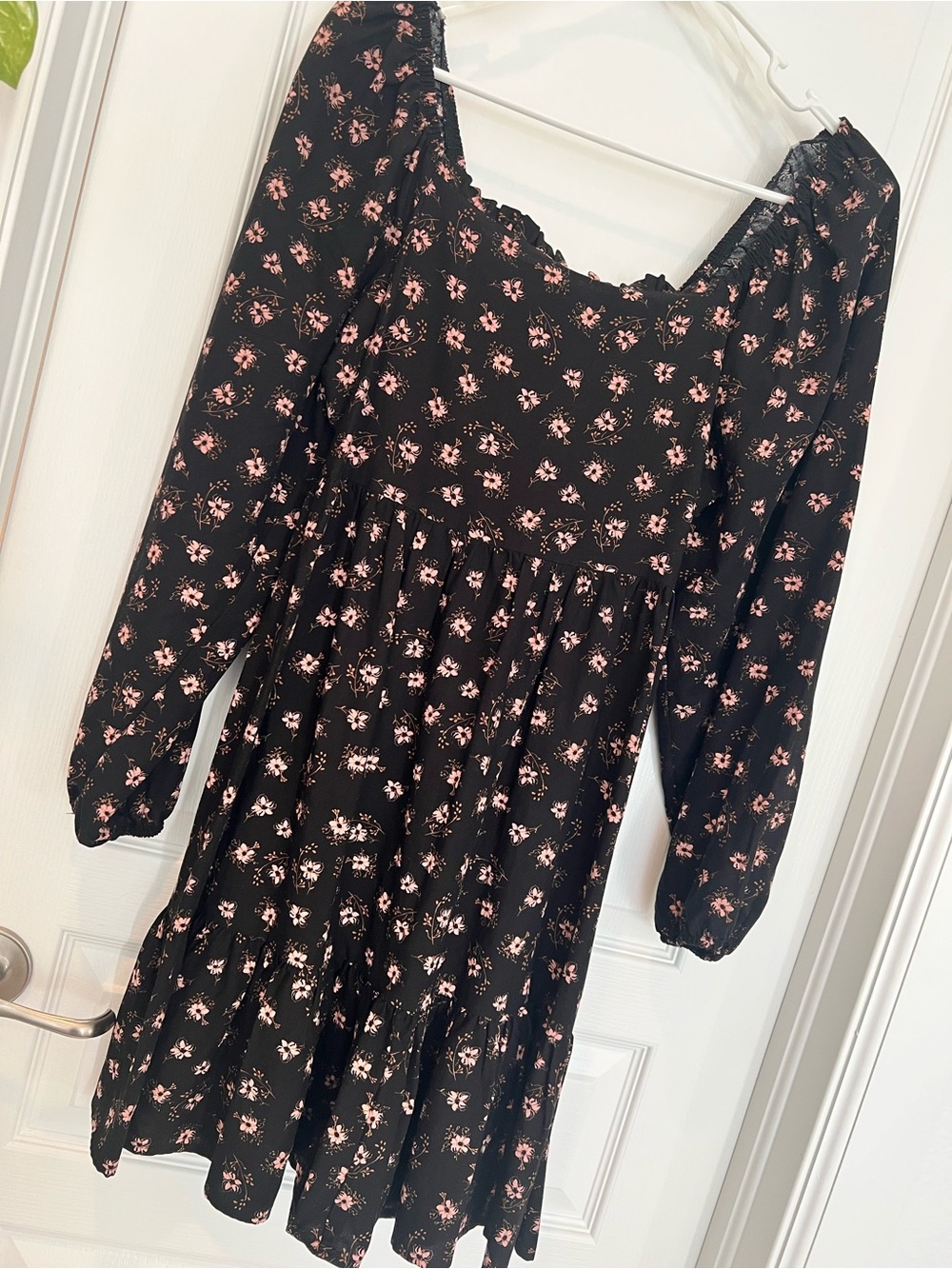 Celebrity Pink Black Dress with Pink Floral Print